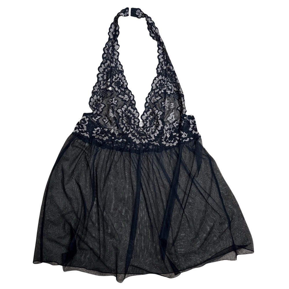 Victoria’s Secret Deep Plunge Sexy Black Halter Style Teddy Size Medium